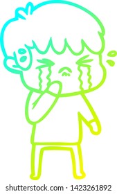 dibujo de una línea de gradiente frío de un niño de caricatura llorando