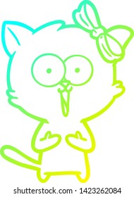 cold gradient line drawing of a cartoon cat