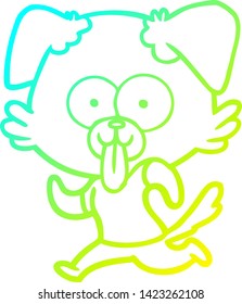 cold gradient line drawing of a cartoon dog with tongue sticking out