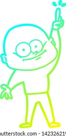 cold gradient line drawing of a cartoon bald man staring