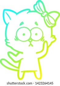cold gradient line drawing of a cartoon cat