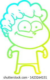 dibujo de una línea de degradado frío de un hombre feliz de caricatura