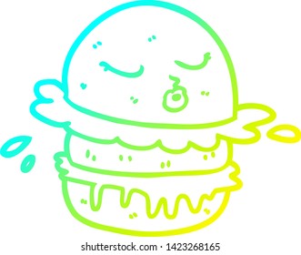 cold gradient line drawing of a cartoon fast food burger