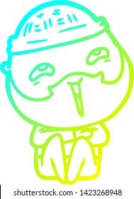 dibujo de línea de gradiente frío de un hombre barbudo feliz