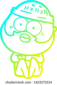 cold gradient line drawing of a cartoon surprised bearded man