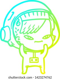 dibujo en línea de gradiente frío de una astronauta de dibujos animados