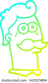 cold gradient line drawing of a cartoon man with mustache
