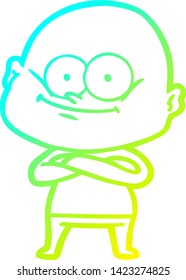 cold gradient line drawing of a cartoon bald man staring
