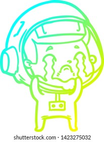 cold gradient line drawing of a cartoon crying astronaut