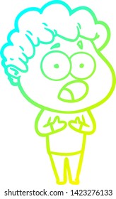 dibujo de una línea de degradado frío de un hombre de dibujos animados jadeando con sorpresa