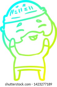 dibujo de línea de gradiente frío de un hombre barbudo feliz