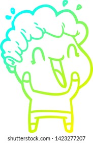 cold gradient line drawing of a cartoon happy man