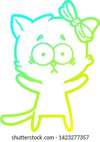 cold gradient line drawing of a cartoon cat