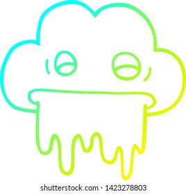 dibujo de línea de degradado frío de una nube de lluvia de dibujos animados