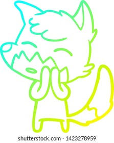 desenho de linha de gradiente frio de uma raposa de desenho animado