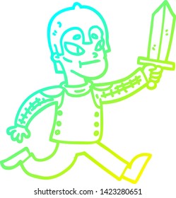 dibujo de línea de degradado frío de un guerrero medieval de caricatura