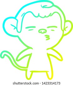 cold gradient line drawing of a cartoon suspicious monkey