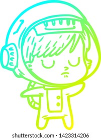 cold gradient line drawing of a cartoon astronaut woman