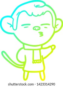 cold gradient line drawing of a cartoon suspicious monkey