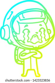 cold gradient line drawing of a cartoon crying astronaut