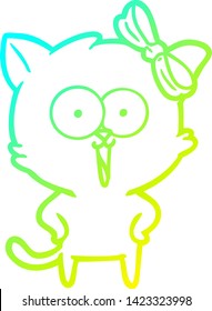 dibujo de línea de degradado frío de un gato de dibujos animados