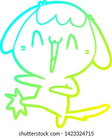cold gradient line drawing of a cartoon laughing dog kicking