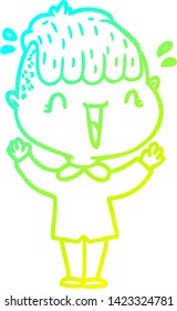 cold gradient line drawing of a cartoon happy boy surprised