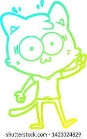 dibujo de línea de degradado frío de un gato sorprendido