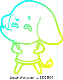 cold gradient line drawing of a cartoon elephant remembering