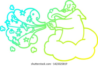 cold gradient line drawing of a cartoon god creating universe