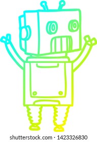 cold gradient line drawing of a cartoon robot