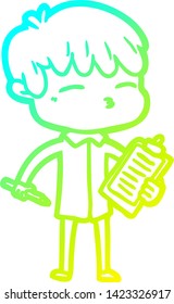 cold gradient line drawing of a cartoon curious boy