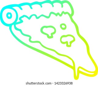 cold gradient line drawing of a cartoon pizza slice