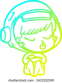 desenho de linha de gradiente frio de uma menina de astronauta bonita de desenho animado