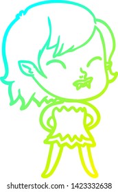 cold gradient line drawing of a cartoon vampire girl with blood on cheek