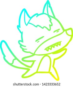 cold gradient line drawing of a cartoon wolf showing teeth whilst dancing