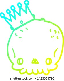 cold gradient line drawing of a cartoon skull with crown