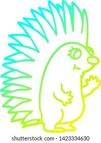 cold gradient line drawing of a cartoon spiky hedgehog