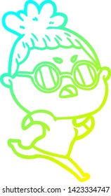 cold gradient line drawing of a cartoon annoyed woman