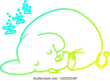 cold gradient line drawing of a cartoon sleeping elephant