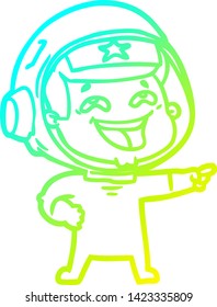 dibujo en línea de gradiente frío de una caricatura astronauta riéndose