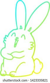 cold gradient line drawing of a cartoon laughing bunny rabbit