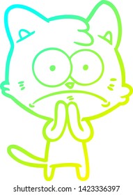 cold gradient line drawing of a cartoon nervous cat