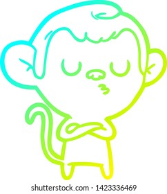 cold gradient line drawing of a cartoon monkey