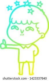 cold gradient line drawing of a cartoon amazed boy
