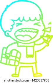 cold gradient line drawing of a cartoon laughing man