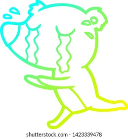 kalte Farbverlauf-Linienzeichnung eines Cartoons, der einen Eisbären weinen