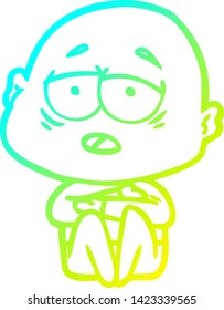 cold gradient line drawing of a cartoon tired bald man