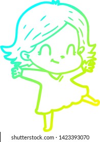 dibujo de línea de gradiente frío de una chica amigable con dibujos animados