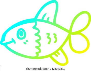 kalte Farbverlauf-Linienzeichnung eines Cartoon-Fisches